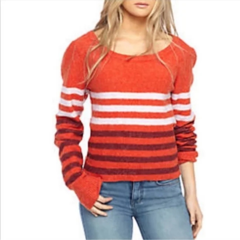 Free People Sweater M Striped Complete Me Orange Alpaca